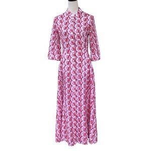 Evi Grintela Red White Eyelet Embroidered Floral Shirt Dress